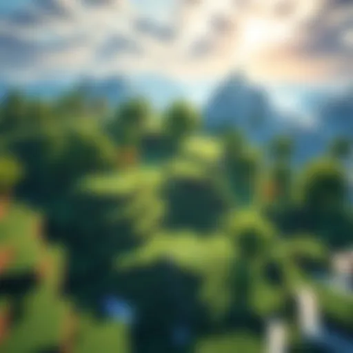 A vibrant Minecraft scene showcasing various biomes such as meadows and snowy mountains, illustrating the concept of infinite worlds created by text prompts.