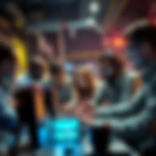 A diverse group of engineers working together on computers, discussing AI agent development strategies and sharing ideas.