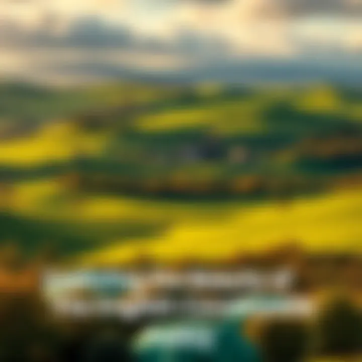 A scenic view of the English countryside showcasing rolling green hills and a quaint village in the distance.