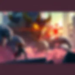 Epic Boss Fight Scene A player character battles a large, fearsome boss with glowing eyes in a vibrant game environment. The boss is mid-attack, showing a dramatic transformation, while the player moves strategically to co...