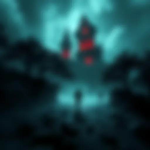 Players running away from a spooky haunted island filled with dark trees and eerie shadows.