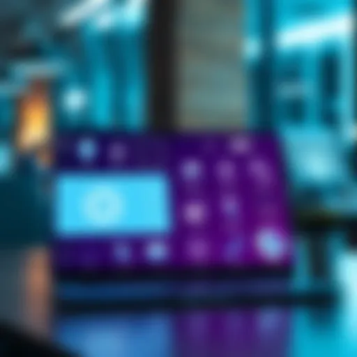 A collection of modern AI tools displayed on a laptop screen in an office setting, emphasizing their role in boosting workplace productivity.