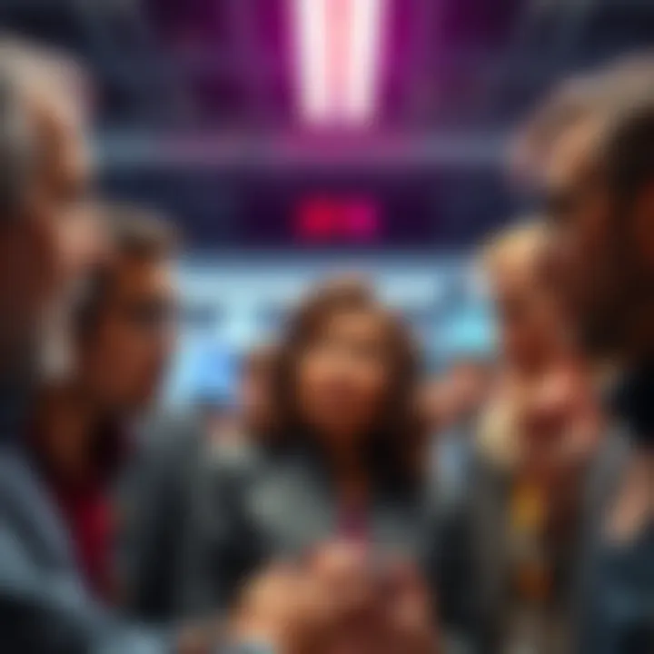 A group of people engaged in a heated discussion about the ethics of artificial intelligence, showing varied emotions and opinions.