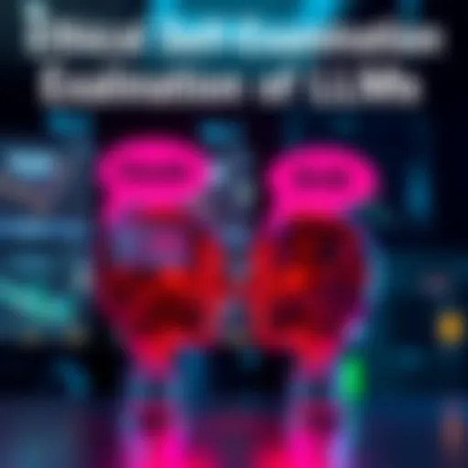 A visual representation of large language models assessing their biases, showing two models, one labeled Claude and the other Grok, with thought bubbles indicating self-reflection.