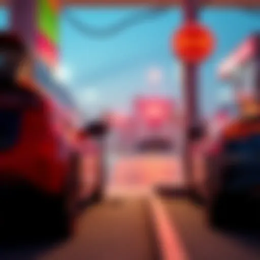 Electric vehicle charging at a station with rising gas prices displayed nearby