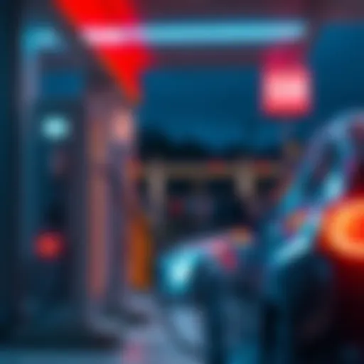 A public charging station at a car dealership with an electric vehicle plugged in and a shocked renter looking at the charging bill.