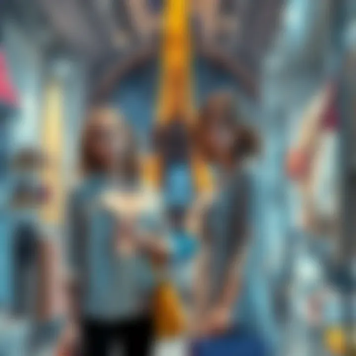 Eve and Nora browse through a trendy Paris boutique filled with stylish clothes and accessories, with the Eiffel Tower in the background.
