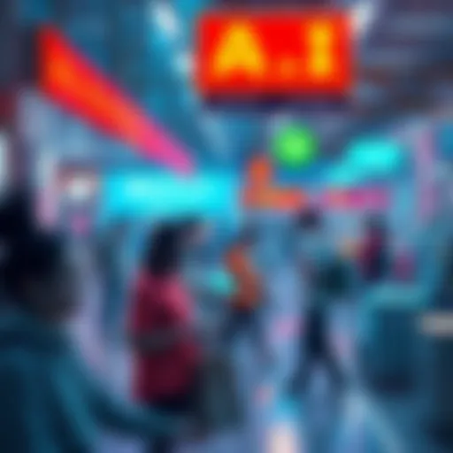 People using artificial intelligence in daily tasks like shopping and communication.