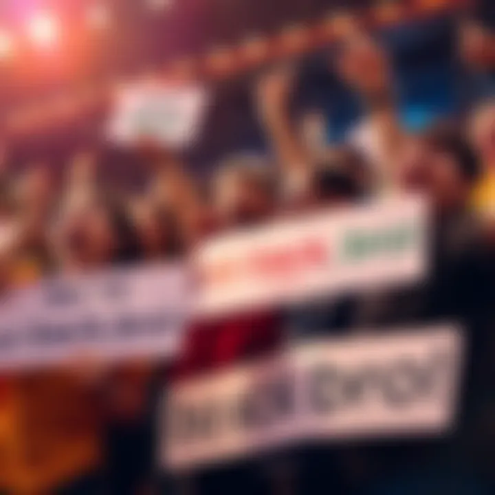 A group of fans joyfully celebrating together, holding signs and expressing excitement with the phrase 'we're so back, bro!'