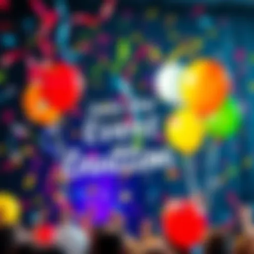 Colorful invitation card with confetti and balloons for a community event