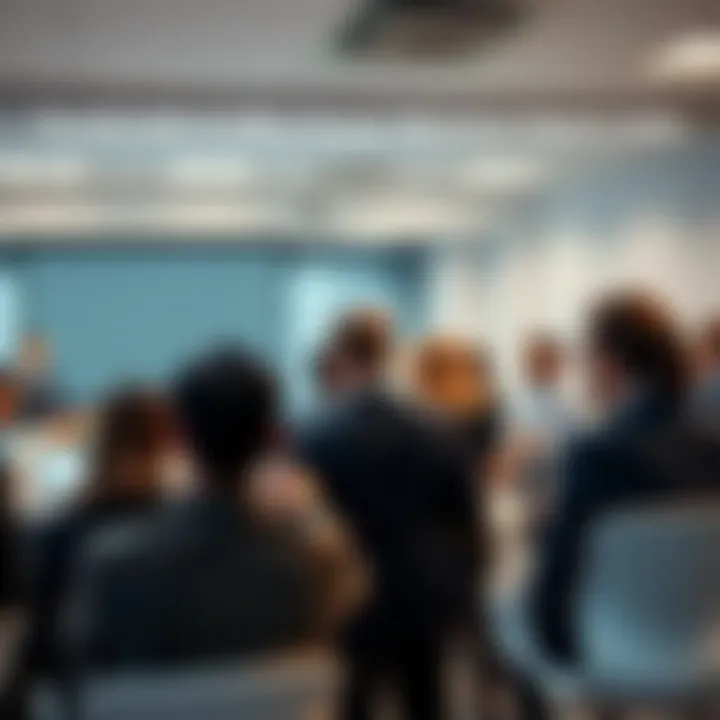 Group of business professionals in a workshop learning about AI leadership skills