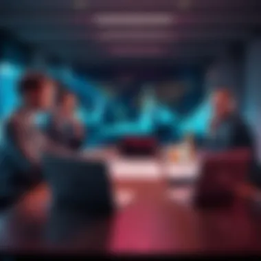 A group of business executives looking concerned and discussing around a table with laptops and charts showing rising costs, symbolizing their shock over AI expenses.
