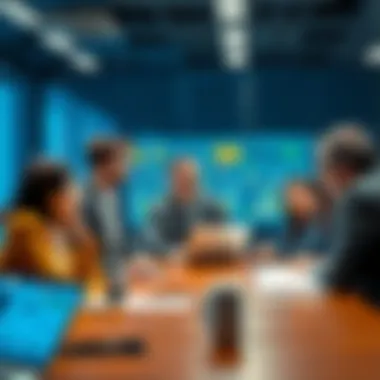 Group of executives looking concerned while examining high AI expenses in a meeting room