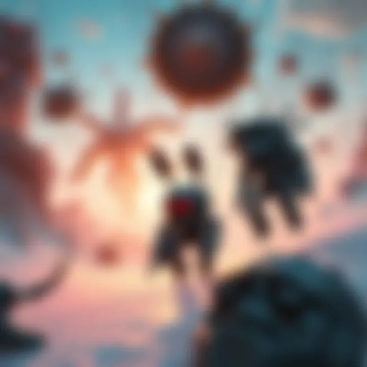 Artwork showcasing a unique and unconventional video game scene featuring bizarre characters and surreal landscapes.