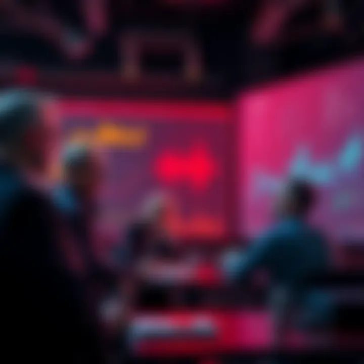 A group of experts engaged in a serious discussion about the challenges of Artificial General Intelligence, with charts and data displayed on a screen behind them.