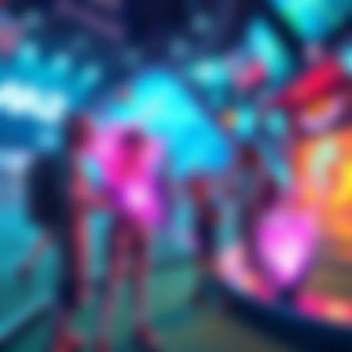 Players interacting with AI characters in themed areas like Sports and Music in Magic Worlds game