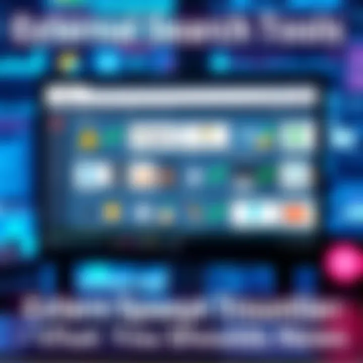 External search tools overview A computer screen displaying various search tools and resources approved by USPTO, highlighting their importance in quality trackers.