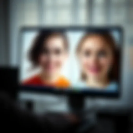 A demonstration of accurate face swapping with ComfyUI on a computer screen, showcasing a clear before and after effect.