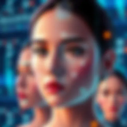 An illustration of AI technology analyzing faces for matching and verification using facial recognition tools.