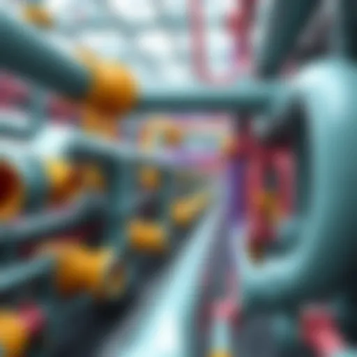 A colorful 3D rendering of pipes in a factory setting, showcasing the CSGPolygon3D design for gameplay enhancement.
