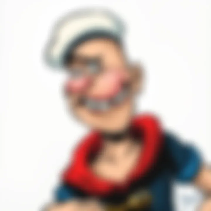 A humorous drawing of Popeye with mismatched features and exaggerated expressions, showcasing an artist's playful mistakes.