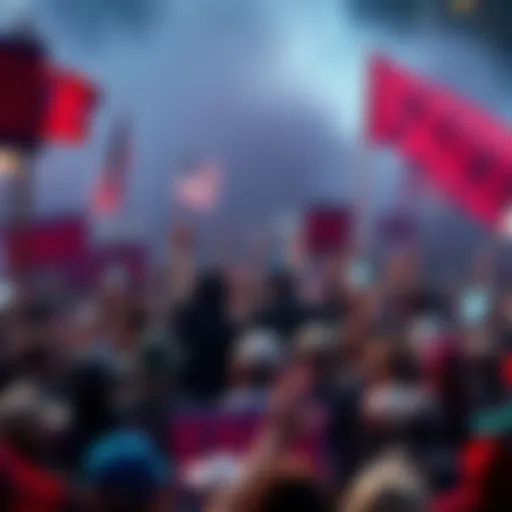 A collage of protest videos and social media posts related to MAGA discussions, highlighting the spread of misinformation.