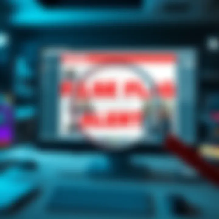 False Flag Post Alert A graphic depicting a computer screen with a fake online post and a magnifying glass highlighting deceptive content.