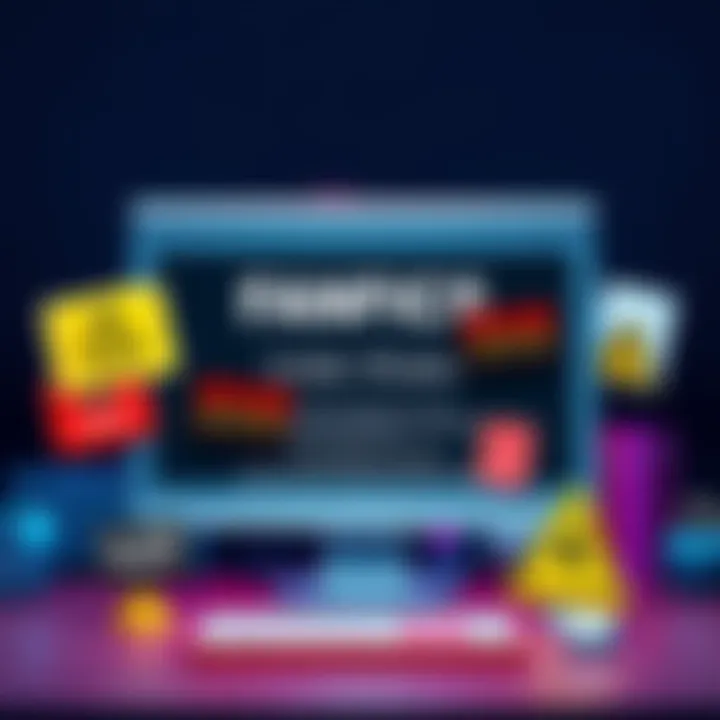 An illustration showing a computer screen displaying fanfiction alongside aggressive messages and warning signs, symbolizing spam and bullying in the community.