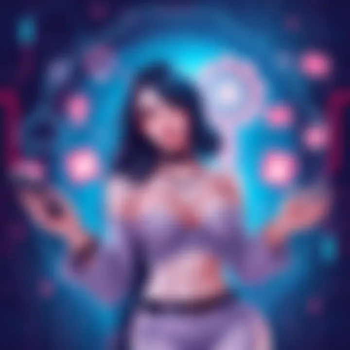 An illustration showing a digital artwork featuring a woman in a stylish outfit surrounded by technology symbols, representing the discussion on fanservice in AI art.