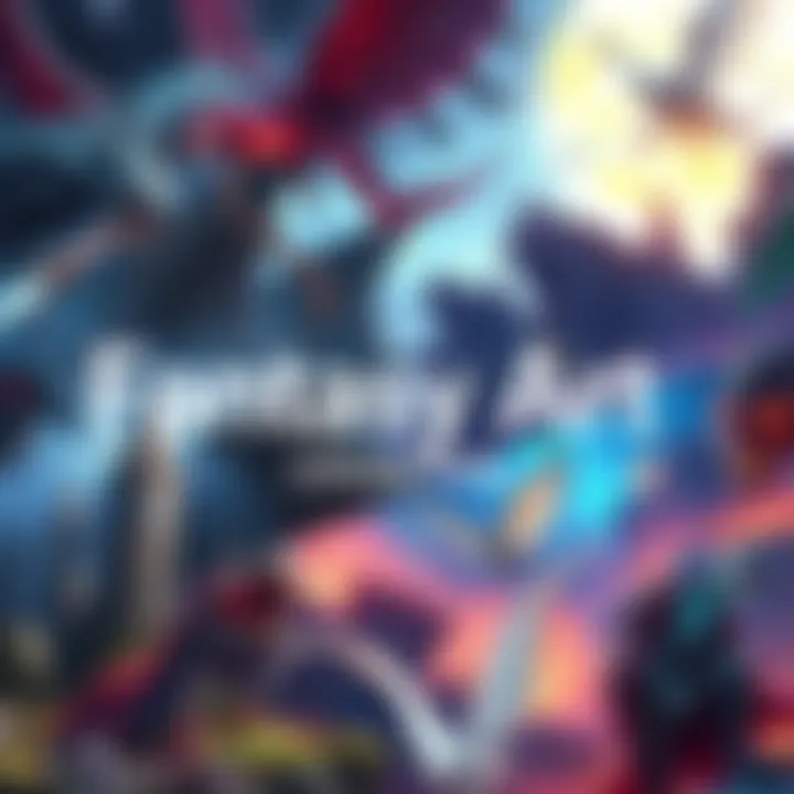 A colorful display of various fantasy-themed artworks showcasing imaginative creatures and scenes.