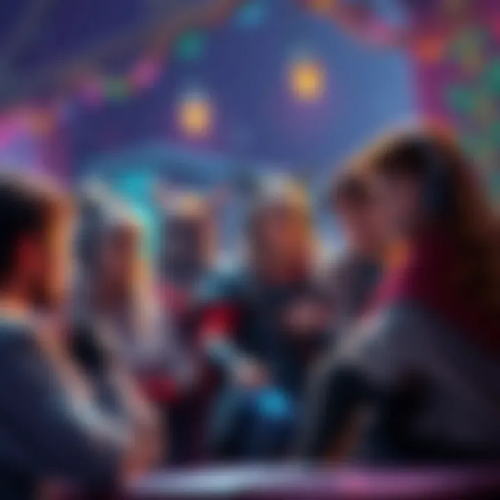 Fantasy Character Roleplay A group of people enjoying roleplaying as fantasy characters, engaging in conversation and storytelling on a colorful online platform.