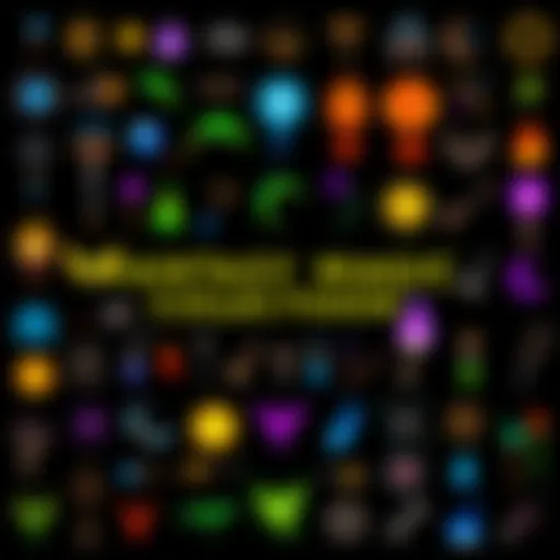 A selection of 200+ fantasy magic icons displayed on a sleek black background, in 16x16 format, showcasing diverse magical symbols for UI design.