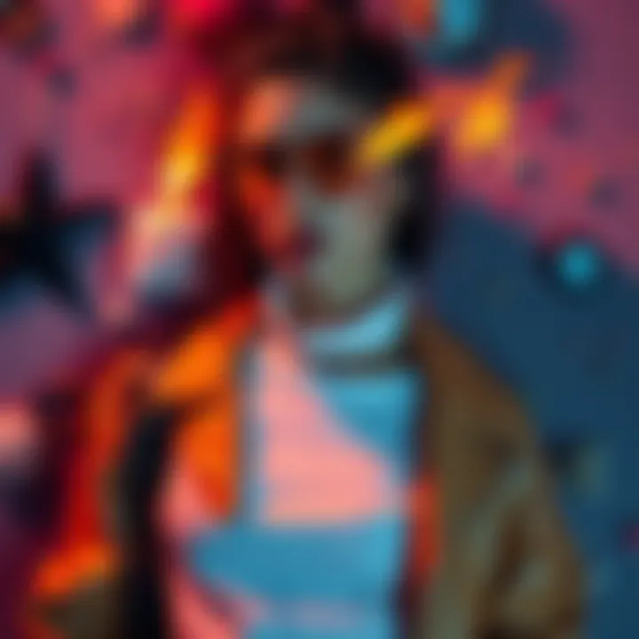 A stylish person wearing trendy clothing, surrounded by symbols of pleasure and intimacy.