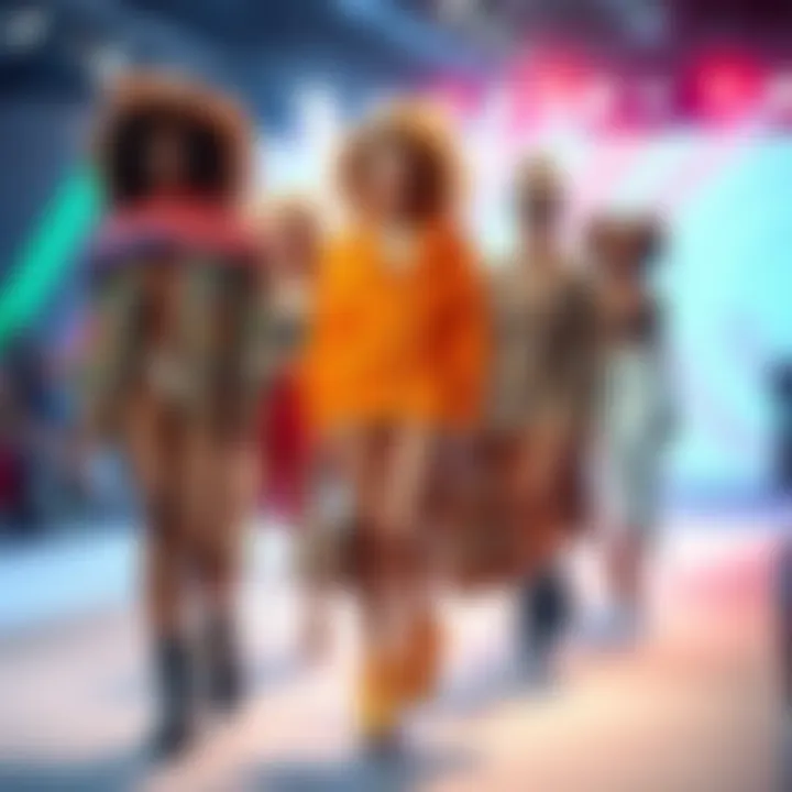 A group of fashion models of various backgrounds displaying innovative clothing styles on a runway