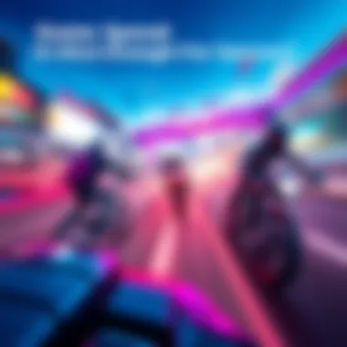 Fast-paced game action A screenshot of a fast-paced video game showing dynamic gameplay with characters in motion and vibrant graphics