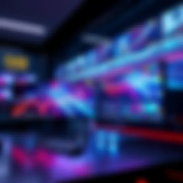 A visual representation of the FastH3 infinite livestream showcasing its high-speed performance on monitors, with vibrant graphics and data flow.