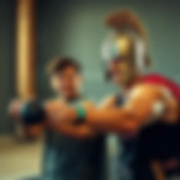 A father and son workout together, wearing Spartan gear and smiling, engaged in fun activities showcasing their bond and transformation