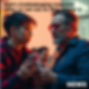 A young adult discussing their nonbinary identity with their father, who appears confused while holding a phone.