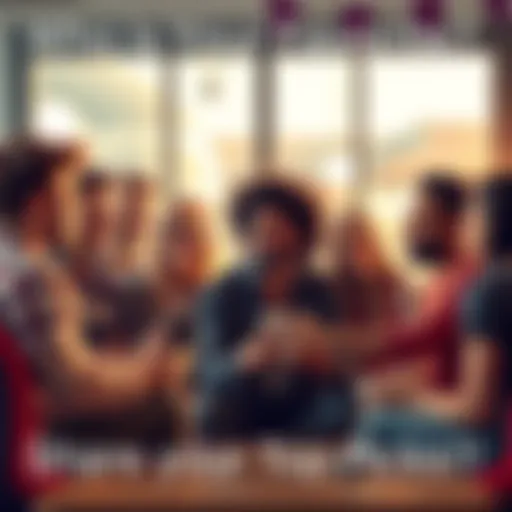 People sharing their favorite individuals A group of diverse people discussing their favorite figures in a friendly setting