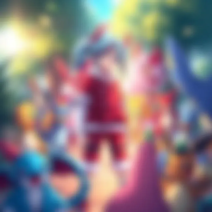 A femboy character with colorful hair stands confidently in a lush Pokémon landscape, surrounded by various Pokémon creatures.