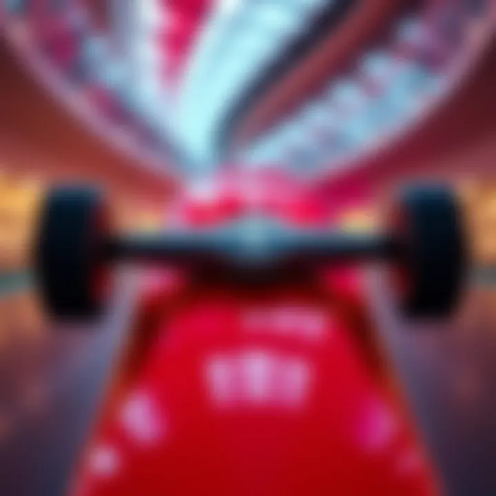 A close-up view of the updated Ferrari Luce skateboard architecture, showcasing its sleek lines and design features.