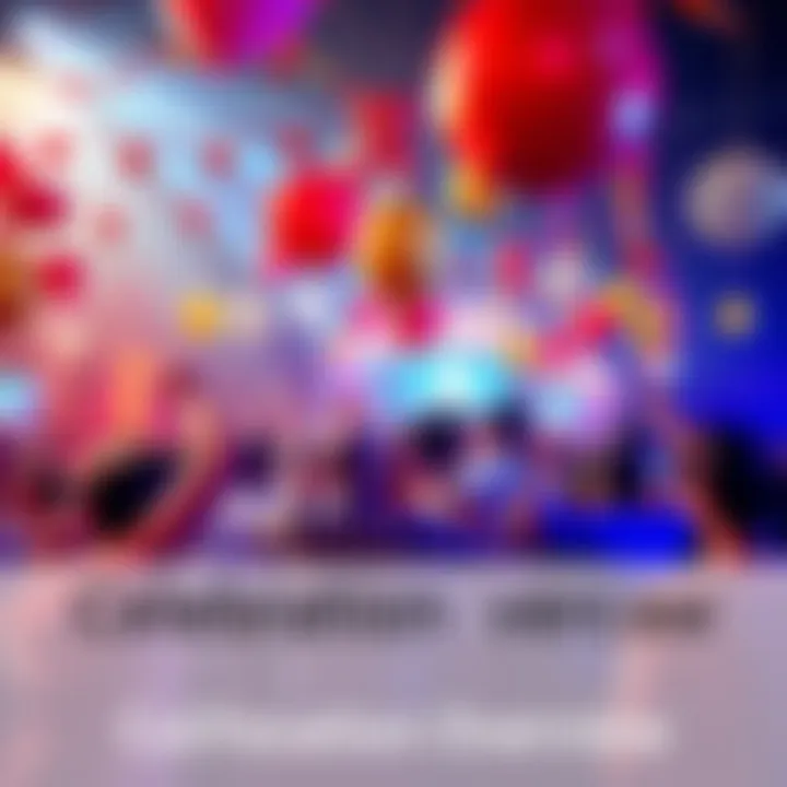 A lively gathering with people celebrating, balloons, and decorations in a joyful atmosphere