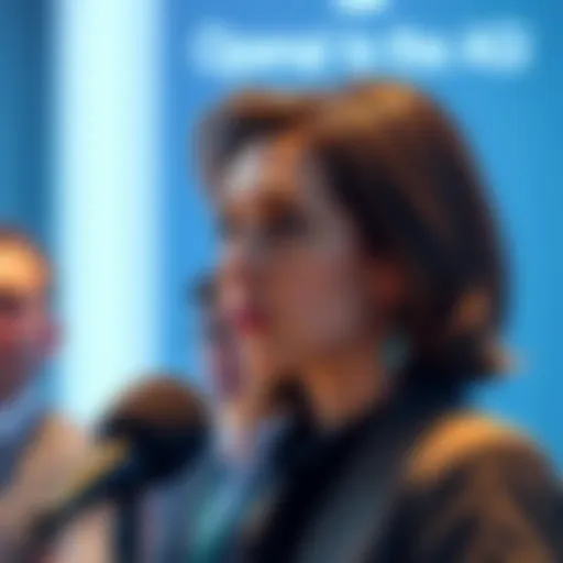Fidji Simo announces her resignation as OpenAI CEO, looking serious and concerned during a press conference.