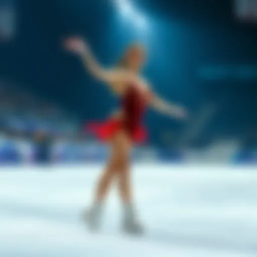 A figure skater performing in a daring, revealing outfit on the ice at the Olympics, showcasing athleticism and elegance.