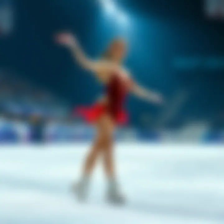 A figure skater performing in a daring, revealing outfit on the ice at the Olympics, showcasing athleticism and elegance.