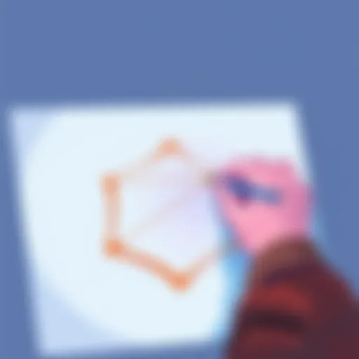An illustration showing a person using a digital tool to fill the middle of a drawn shape