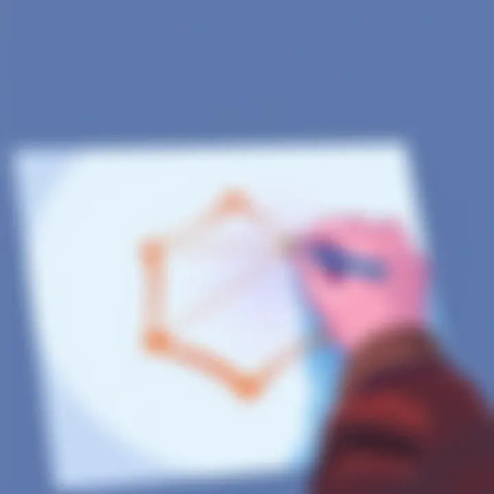 An illustration showing a person using a digital tool to fill the middle of a drawn shape