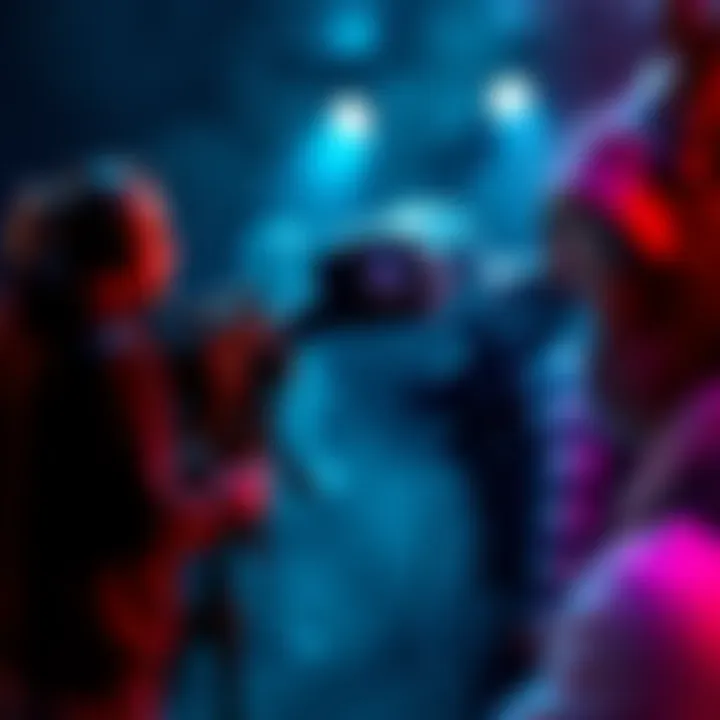 A crew sets up a camera to film a monster scene in a dark, eerie setting with fog and theatrical lighting