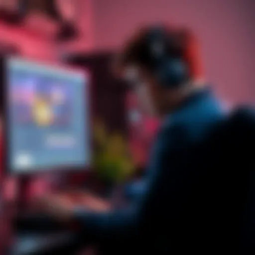 A filmmaker working on a computer with Blender software open, focusing on creating vibrant animated videos, similar to Melodysheep's style.