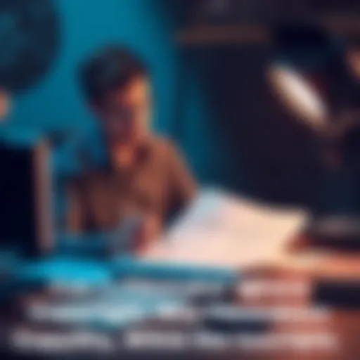 A filmmaker sitting at a desk, examining a script with notes, illustrating the challenges of creative control in filmmaking